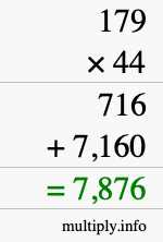 How to calculate 179 times 44 using long multiplication