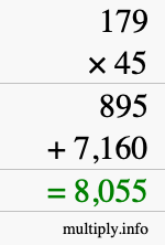 How to calculate 179 times 45 using long multiplication How to calculate 179 times 45 using long multiplication