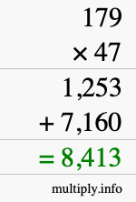 How to calculate 179 times 47 using long multiplication