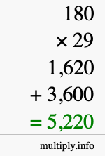 How to calculate 180 times 29 using long multiplication How to calculate 180 times 29 using long multiplication