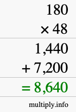 How to calculate 180 times 48 using long multiplication How to calculate 180 times 48 using long multiplication
