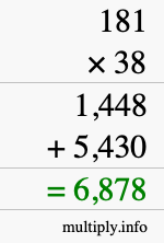 How to calculate 181 times 38 using long multiplication