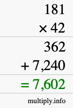 How to calculate 181 times 42 using long multiplication