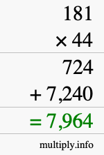 How to calculate 181 times 44 using long multiplication