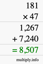 How to calculate 181 times 47 using long multiplication