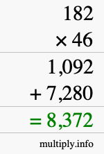 How to calculate 182 times 46 using long multiplication