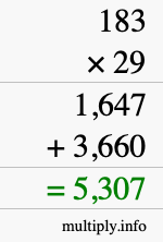 How to calculate 183 times 29 using long multiplication