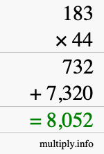 How to calculate 183 times 44 using long multiplication