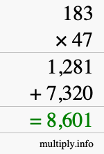 How to calculate 183 times 47 using long multiplication