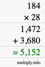 How to calculate 184 times 28 using long multiplication How to calculate 184 times 28 using long multiplication