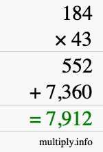 How to calculate 184 times 43 using long multiplication How to calculate 184 times 43 using long multiplication