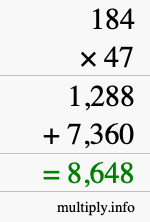 How to calculate 184 times 47 using long multiplication