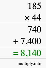 How to calculate 185 times 44 using long multiplication