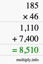 How to calculate 185 times 46 using long multiplication