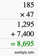 How to calculate 185 times 47 using long multiplication