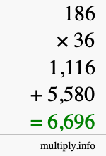 How to calculate 186 times 36 using long multiplication How to calculate 186 times 36 using long multiplication