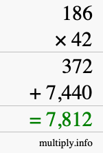 How to calculate 186 times 42 using long multiplication
