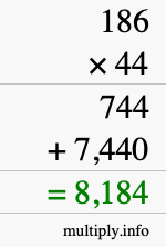 How to calculate 186 times 44 using long multiplication