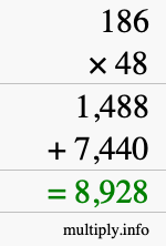 How to calculate 186 times 48 using long multiplication How to calculate 186 times 48 using long multiplication