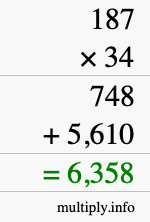 How to calculate 187 times 34 using long multiplication How to calculate 187 times 34 using long multiplication