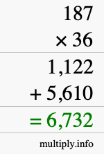 How to calculate 187 times 36 using long multiplication How to calculate 187 times 36 using long multiplication