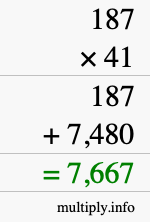 How to calculate 187 times 41 using long multiplication