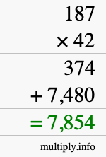 How to calculate 187 times 42 using long multiplication