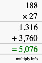 How to calculate 188 times 27 using long multiplication How to calculate 188 times 27 using long multiplication