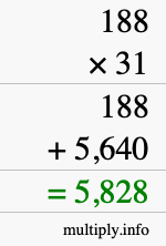 How to calculate 188 times 31 using long multiplication How to calculate 188 times 31 using long multiplication