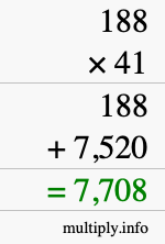How to calculate 188 times 41 using long multiplication