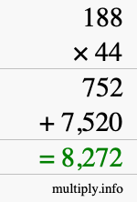 How to calculate 188 times 44 using long multiplication