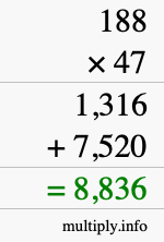 How to calculate 188 times 47 using long multiplication