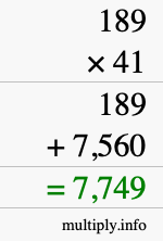 How to calculate 189 times 41 using long multiplication