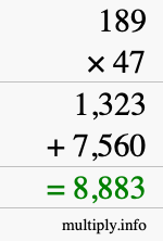 How to calculate 189 times 47 using long multiplication