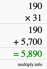 How to calculate 190 times 31 using long multiplication How to calculate 190 times 31 using long multiplication