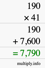 How to calculate 190 times 41 using long multiplication