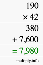 How to calculate 190 times 42 using long multiplication How to calculate 190 times 42 using long multiplication