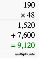 How to calculate 190 times 48 using long multiplication How to calculate 190 times 48 using long multiplication