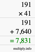 How to calculate 191 times 41 using long multiplication