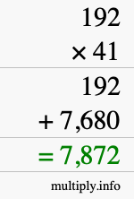 How to calculate 192 times 41 using long multiplication