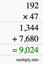 How to calculate 192 times 47 using long multiplication