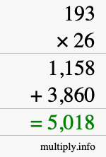 How to calculate 193 times 26 using long multiplication