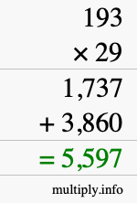 How to calculate 193 times 29 using long multiplication