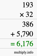 How to calculate 193 times 32 using long multiplication