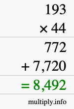 How to calculate 193 times 44 using long multiplication