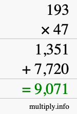 How to calculate 193 times 47 using long multiplication