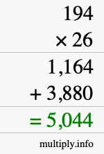 How to calculate 194 times 26 using long multiplication