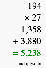 How to calculate 194 times 27 using long multiplication How to calculate 194 times 27 using long multiplication