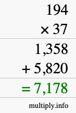 How to calculate 194 times 37 using long multiplication