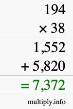How to calculate 194 times 38 using long multiplication How to calculate 194 times 38 using long multiplication